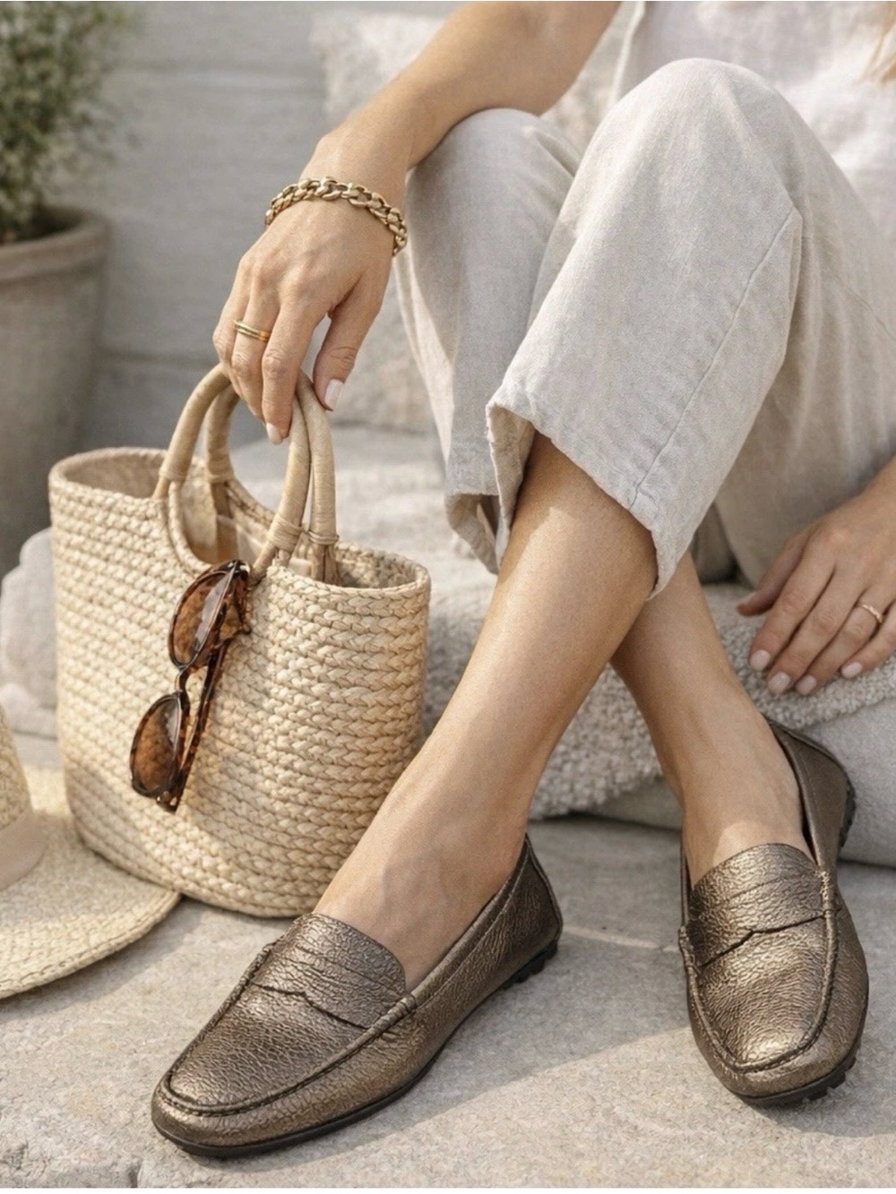 Talbots Slip-on DRIVING MOCCASINS LOAFERS Bronze Pebbled Leather Women's Size 8